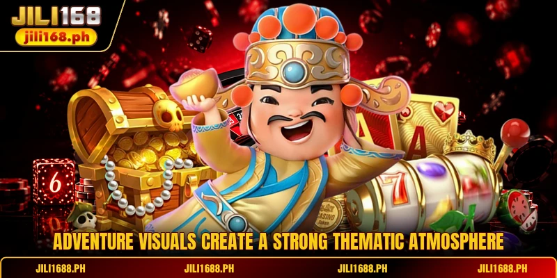 Adventure visuals create a strong thematic atmosphere