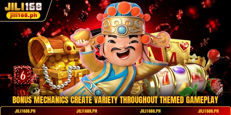 Bonus mechanics create variety throughout themed gameplay