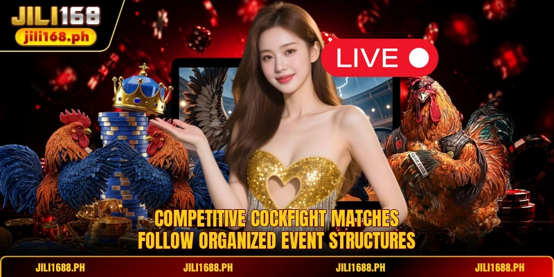 Competitive cockfight matches follow organized event structures