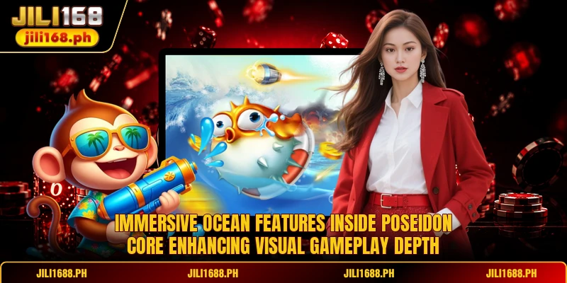 Immersive ocean features inside Poseidon core enhancing visual gameplay depth