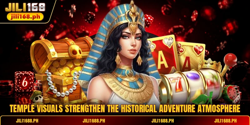 Temple visuals strengthen the historical adventure atmosphere